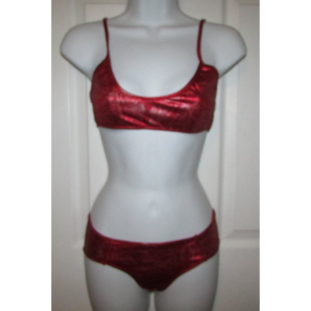 Red Metallic Scrunch Butt Booty Shorts Bikini - NEW